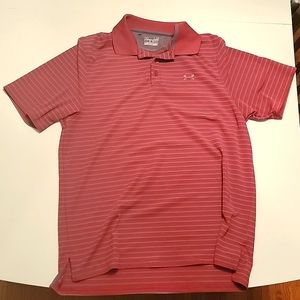 Mens large maroon with gray stripe under armour polo